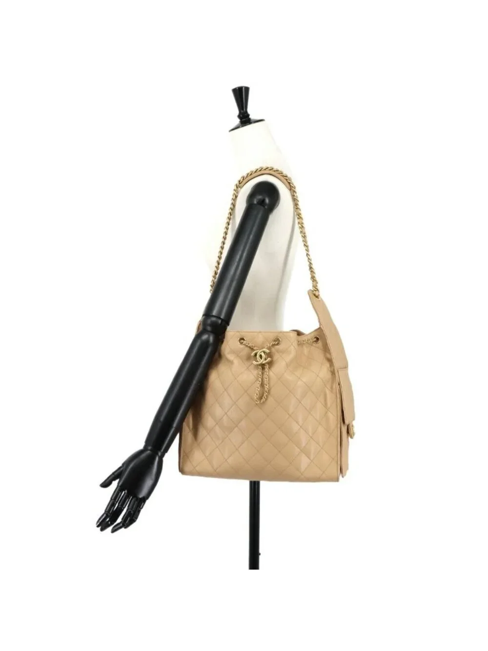 Chanel 25 Small Shoulder Bag Caviar Leather Beige Gold